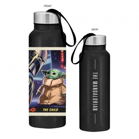 Star Wars Mandalorian The Child Trading Card Stainless Water Bottle w/ Strap